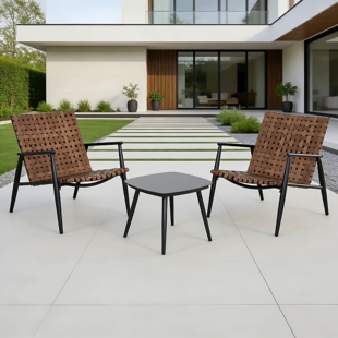 铝合金阳台桌椅三件套藤编餐椅现代简约靠背椅子阳台花园休闲椅