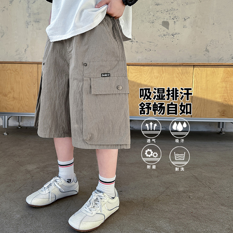 2025新款夏季灰色工装短裤男女童透气吸汗休闲百搭中大童裤子