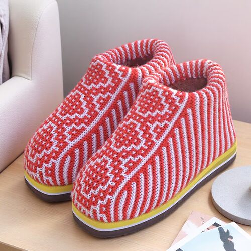 手工编织毛线棉鞋防滑鞋底