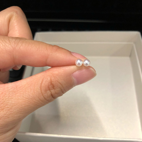 诸暨天然淡水珍珠耳钉极光正圆无暇简约akoya素钉4-5mm925银耳饰