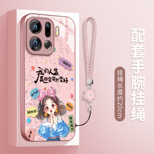 适用oppoFindx9pro手机壳新款 oppofindx9玻璃壳许愿女孩PLG110硅胶软壳简约高级PLG120防摔保护套女挂绳外壳