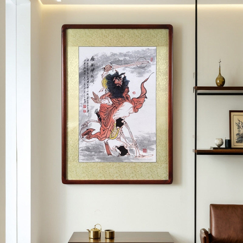 纯手绘钟馗引福农村中堂卷轴朱砂国画人物画像玄关客厅挂画装饰画