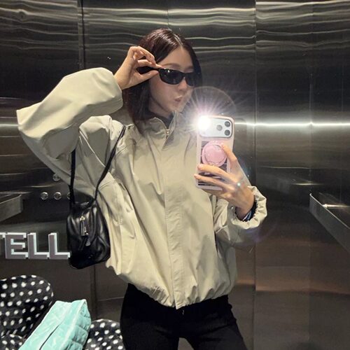 立领抽绳短款夹克外套女