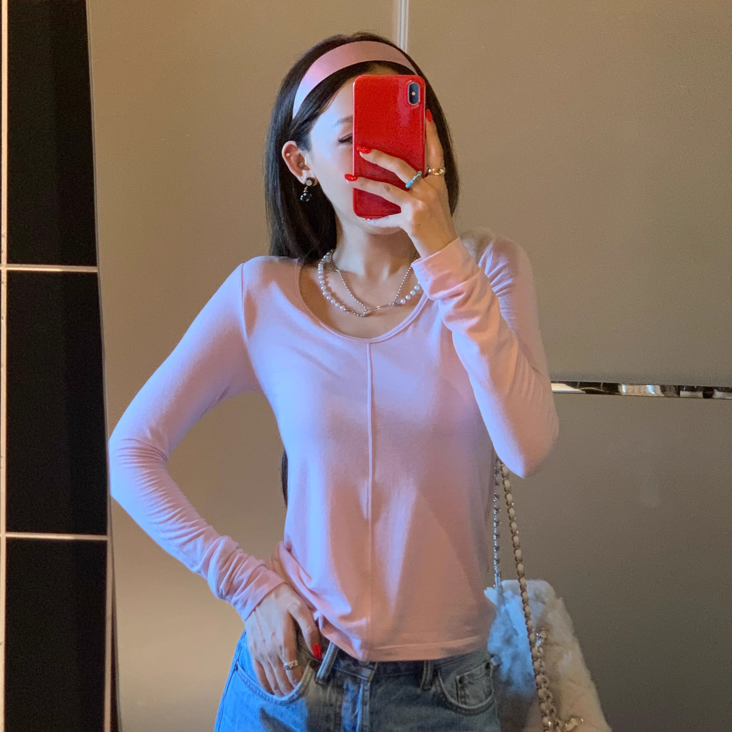 大领口前后两穿打底衫T恤