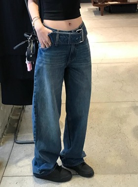 Oh！Me Tell【A.C腰带神裤】田曦薇同款高腰显瘦直筒阔腿牛仔裤女