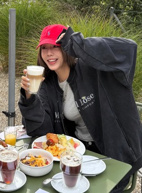 Oh！Me Tell 解构水洗做旧彩色贴纸印花宽松拉链开衫卫衣外套男女