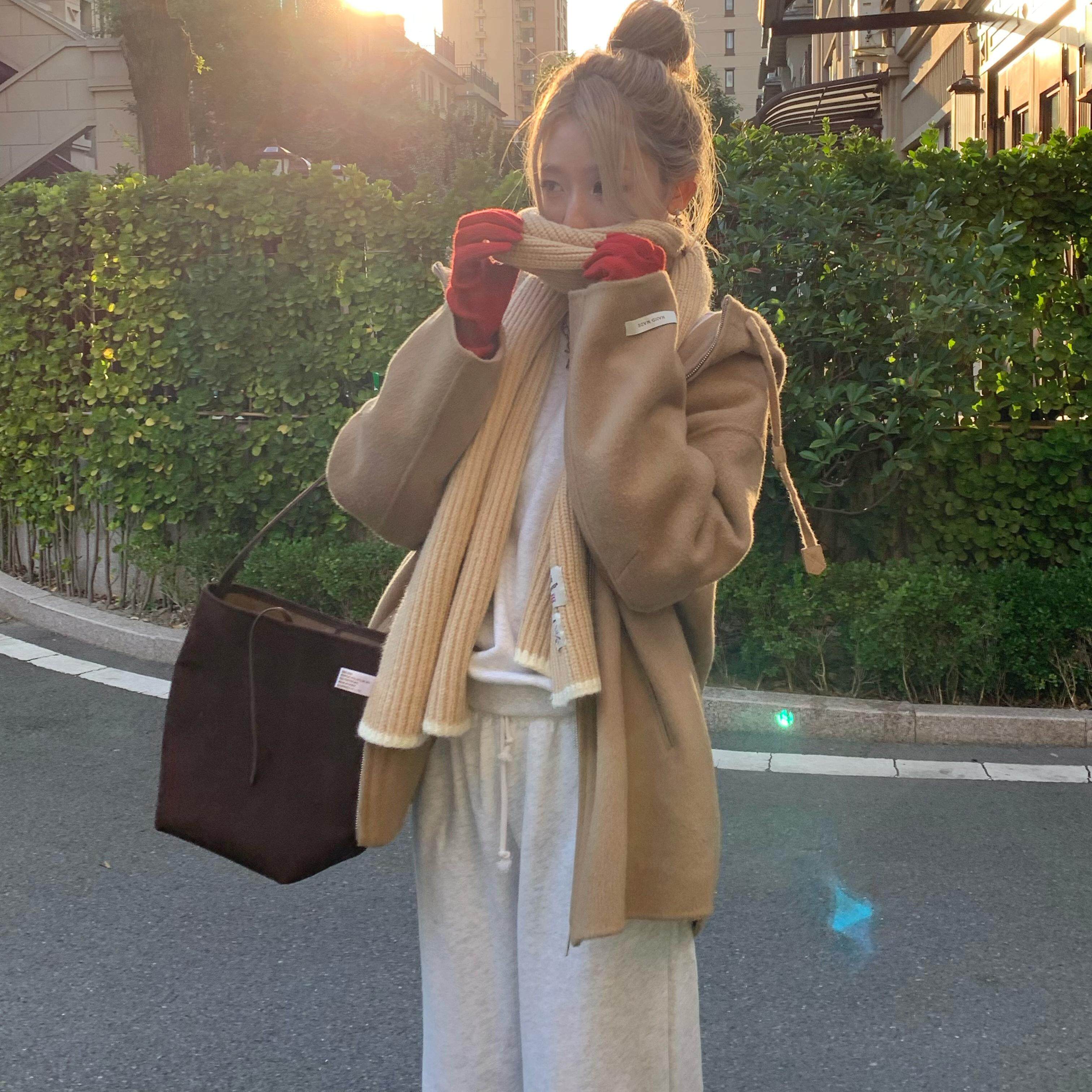 Oh！Me Tell【蜜桃定制】连帽拉链休闲宽松羊毛大衣毛呢外套