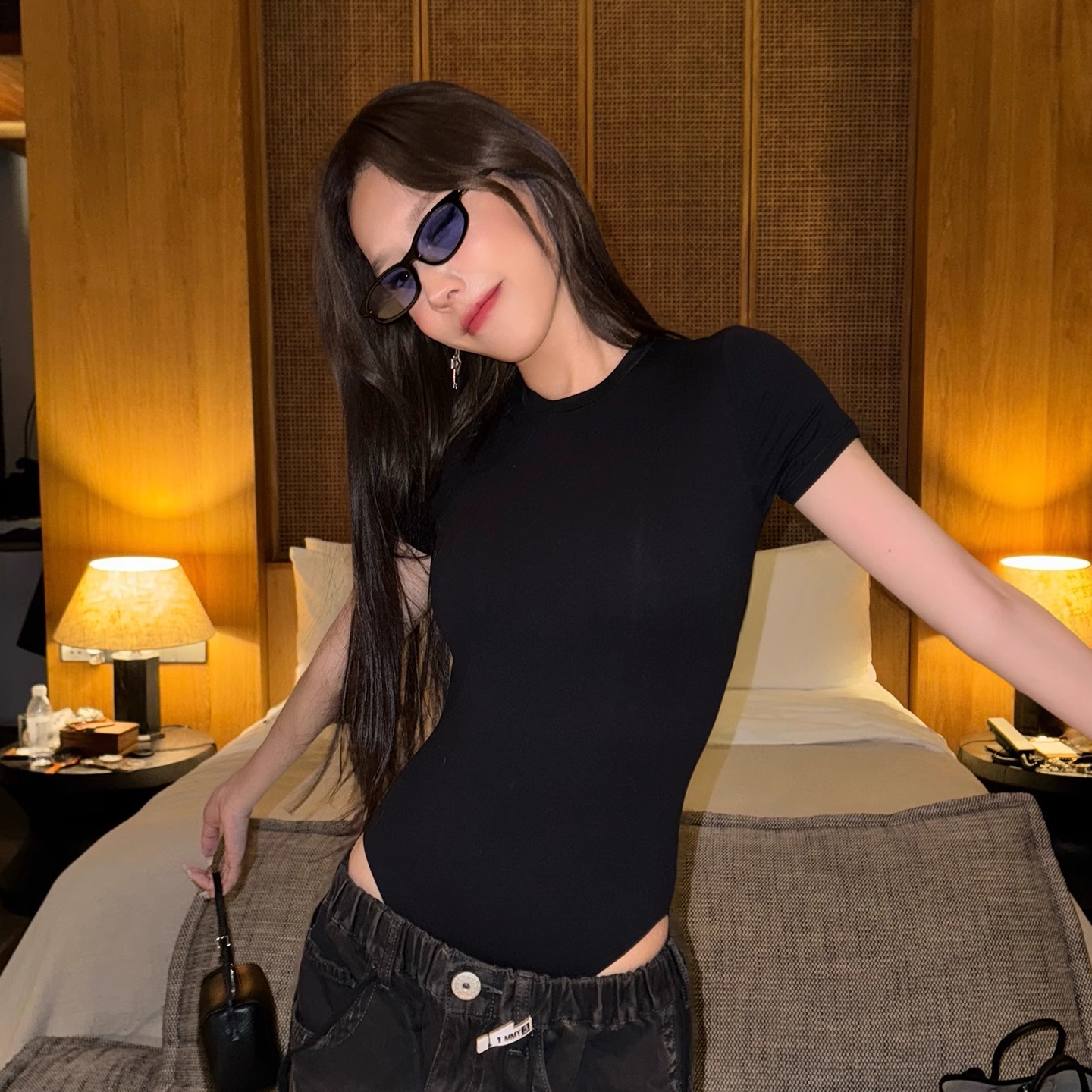 Jennie同款连体衣短袖T恤
