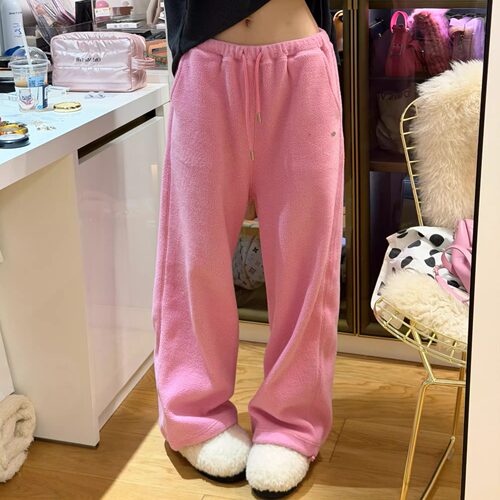 摇粒绒宽松阔腿休闲卫裤女