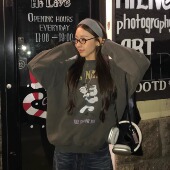 Tell TWICE凑崎纱夏同款 卡通印花水洗做旧插肩袖 卫衣