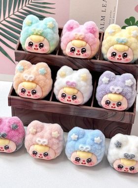 创意可爱植绒猫猫头 盲袋萌粒diy饰品挂件钥匙扣文创礼品树脂配件