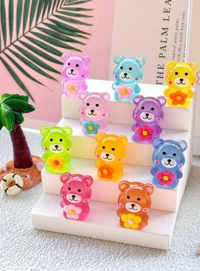 夜光立体抱花小熊 创意盲盒diy饰品配饰桌面摆件文创礼品树脂配件