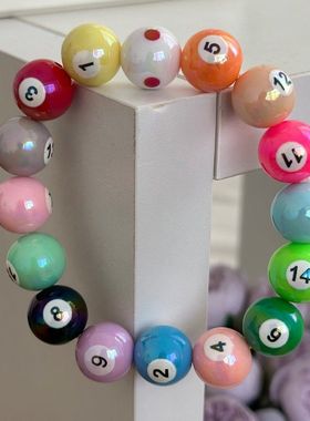 uv镀彩中八九球台球珠子 串珠diy情侣手链手机链饰品配件文创礼品