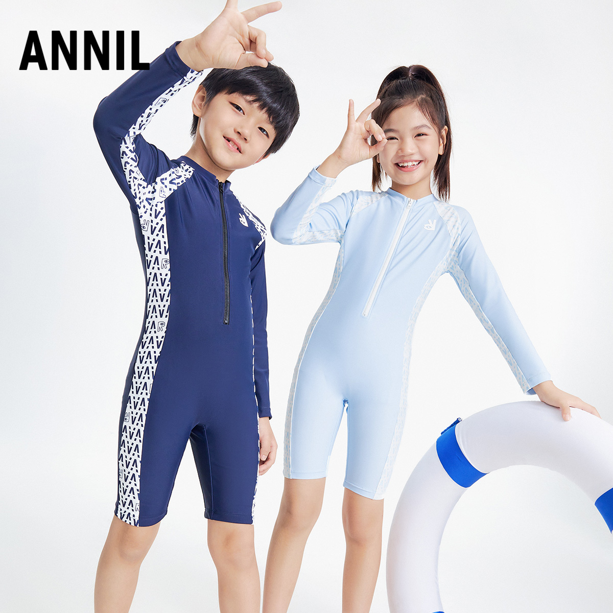 Annil/安奈儿连体泳衣长袖