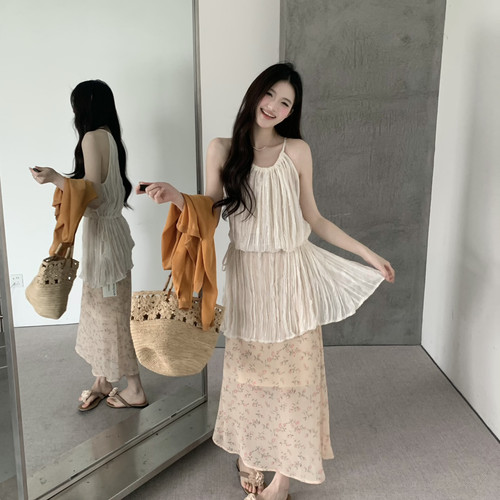 grapestone -多断拼接腰可松紧细带百搭背心裙背心26680