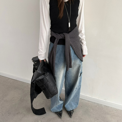 Believe-26年早春简约风V领宽松长袖上衣小衫YS1-8001