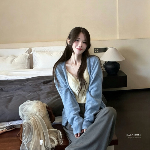 DARA ROSE-秋上新韩系定染百搭全羊毛针织开衫（含绵羊毛QZ9763