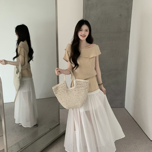 grapestone -收腰系带显瘦露肩短袖小衫小衫(配腰绳)26295