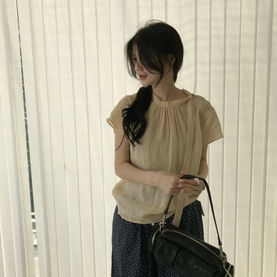 Believe-夏上新温柔通勤肩膀飘带小衫9139