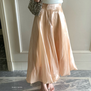 半身裙 DARA ROSE 槟色花苞高腰a字流光纱裙中长款 S9130 不含上衣