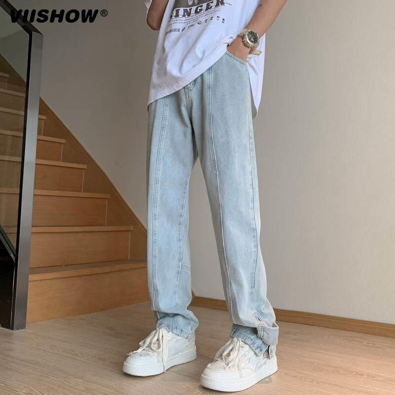 VIISHOW水洗做旧修身牛仔裤男款春秋直筒小脚显瘦美式高街裤子