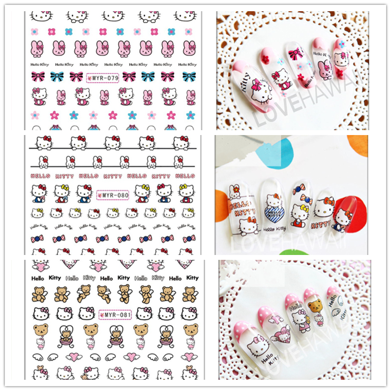 韩单美甲水印贴纸超梦幻KT猫 小狐狸 光疗指甲油胶贴花儿童卡通贴