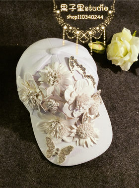 包邮春夏立体花朵水钻重工棒球帽