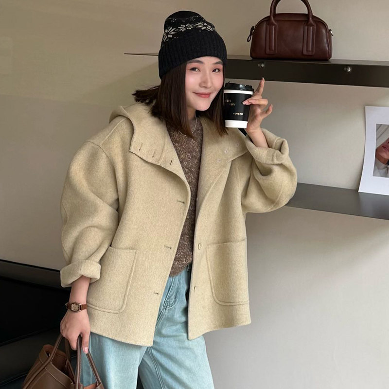 帝玉狐2025秋冬新款韩版宽松显瘦连帽双面羊绒大衣女羊毛呢外套