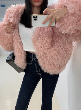 2024冬装韩版减龄人造环保皮草蓬松毛茸茸毛毛夹棉外套上衣女