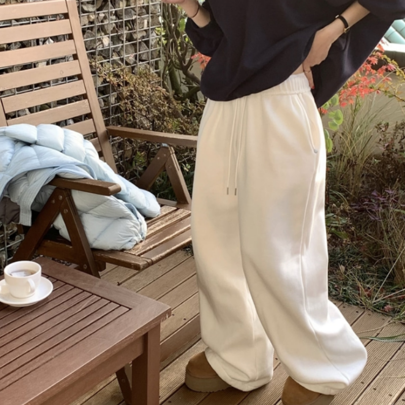 韩版2025冬季松紧腰抽绳宽松加绒加厚保暖休闲百搭显瘦卫裤长裤潮