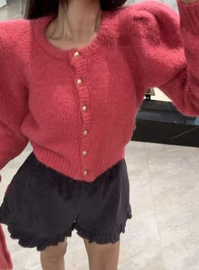 韩国chic秋冬温柔气质单排扣小香风挂脖飘带百搭软糯针织开衫毛衣