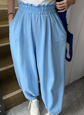 花苞腰弹力休闲裤女2025夏季垂感宽松束脚裤运动裤阔腿直筒长裤
