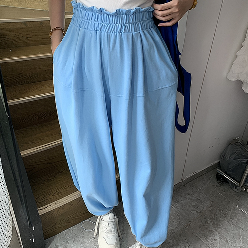 花苞腰弹力休闲裤女2025夏季垂感宽松束脚裤运动裤阔腿直筒长裤