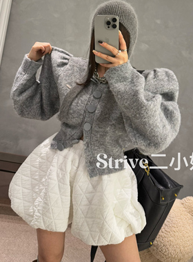 【空白日记】原单小银标泡泡袖定制排扣针织上衣