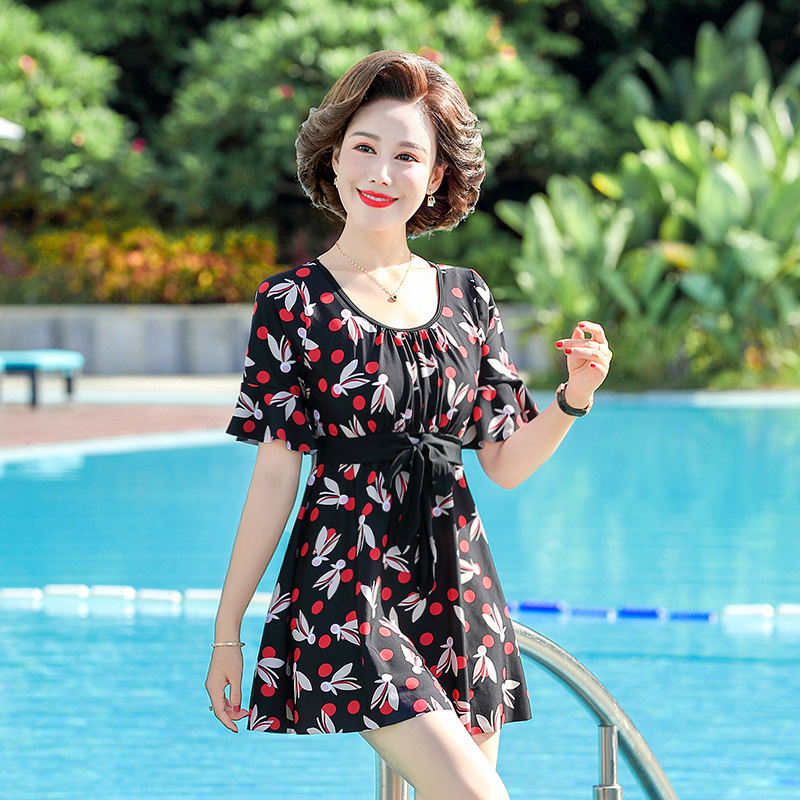 中老年妈妈款泳衣泡温泉2025女士分体大码游泳衣遮肚显瘦保守泳裤