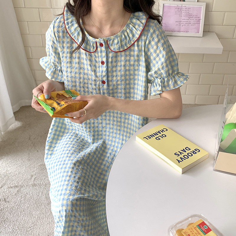 夏天娃娃领短袖睡衣少女可爱睡裙夏季2023年新款家居服纯欲风裙子