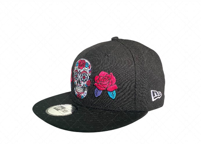 NewEra MLB棒球大联盟墨西哥骷髅卉刺绣 可调节 黑色 帽
