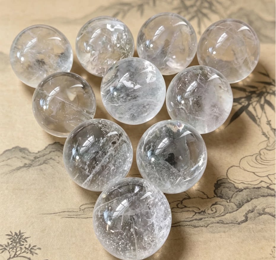 纯天然白水晶球摆件聚财正品黄水晶球原石家居客厅玄关消磁净化小