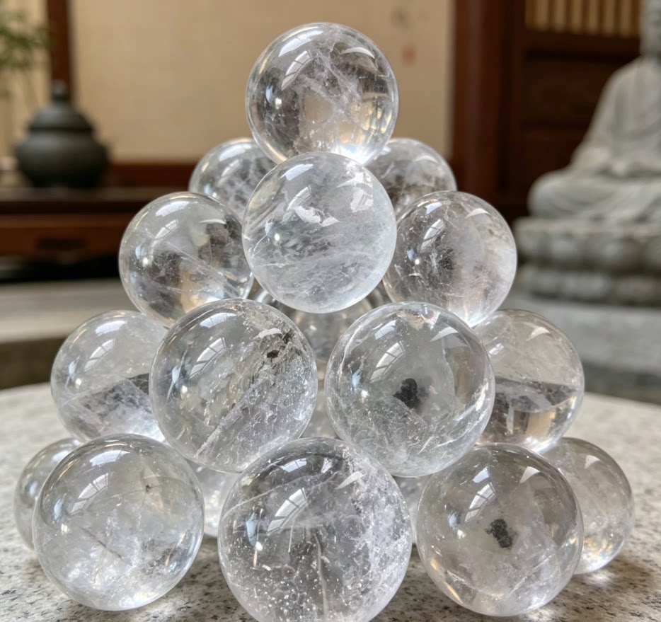 纯天然白水晶球摆件巴西原石手工打磨配饰散珠玄关开业送礼招财真