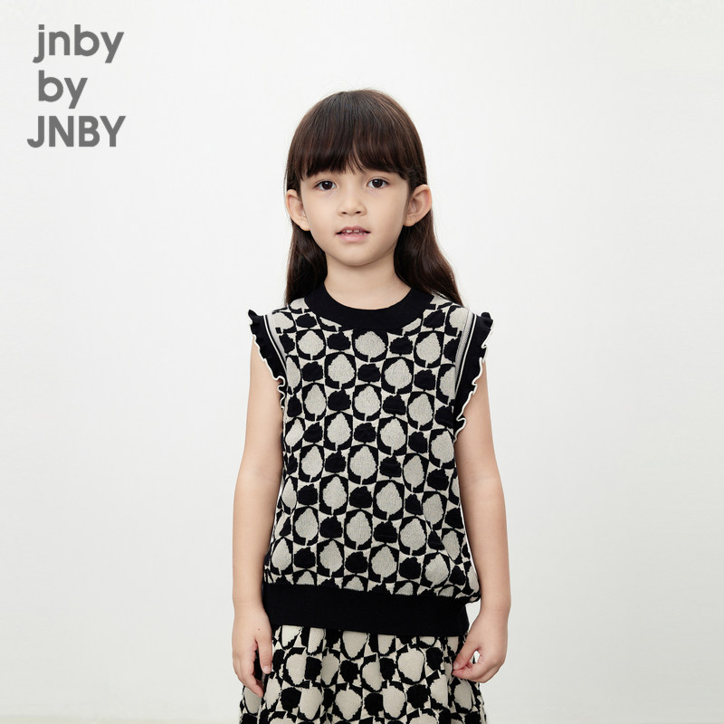 江南布衣童装棉舒适针织背心棋盘格木耳边春女童儿童jnbybyjn