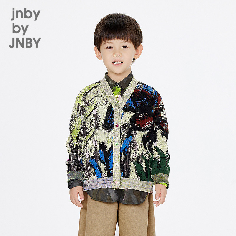江南布衣童装中长款开襟针织衫V领印花随机春男女童jnbybyjnby