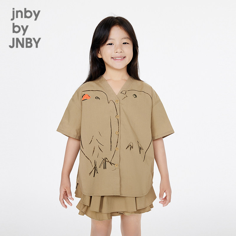 江南布衣童装衬衣时尚中袖V领图案O型夏男女童儿童jnbybyjnby