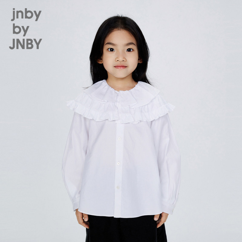 江南布衣童装棉斜纹A型长袖衬衣木耳边秋冬女童儿童jnbybyjn