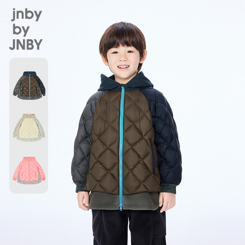江南布衣童装时尚菱格拉链羽绒服撞色拼接大方冬男女童jnbybyjnby
