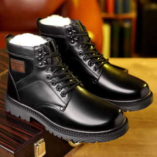 马丁靴男高帮英伦风冬季男士真皮毛皮靴中老年加绒保暖军勾棉皮鞋