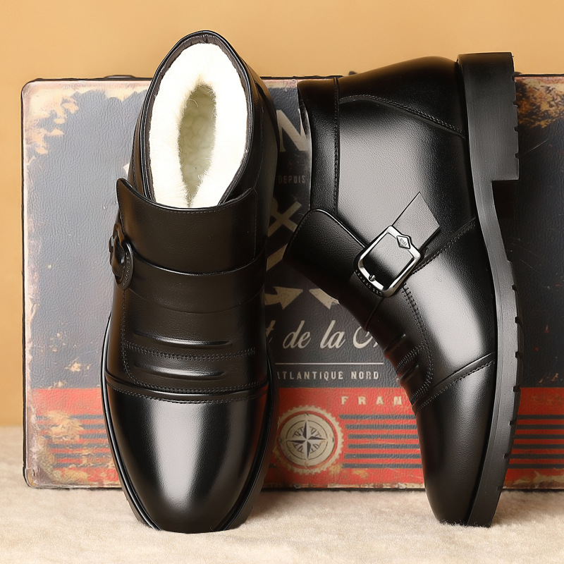 2025新款男鞋冬季加绒保暖棉皮鞋牛皮羊毛防滑中老年鞋男士棉鞋男