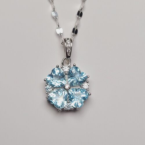 海蓝宝石吊坠 四叶草 花瓣 心形海蓝宝群镶吊坠 精致百搭