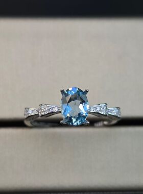 天然海蓝宝戒指尺寸5*7mm颜色好晶体净实物布灵布灵闪3月份生辰石