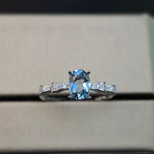 天然海蓝宝戒指尺寸5*7mm颜色好晶体净实物布灵布灵闪3月份生辰石