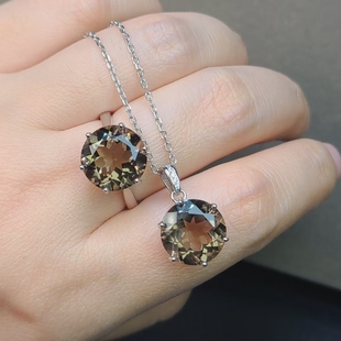 天然茶晶戒指茶晶吊坠流行火彩满直径12mm六爪皇冠